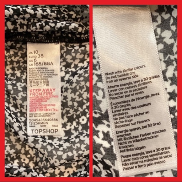 ‼️SOLD💕🔥 TOPSHOP EUC Women 6 Semi-Sheer Hi-Lo Black White Star Pattern Blouse - Picture 10 of 16